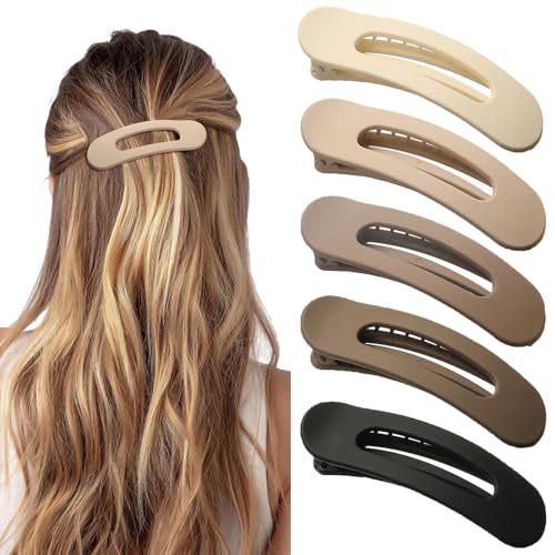 5 Pcs Flat Hair Clips, Medium Lay Flat Claw Clips for Women Girls,Strong Hold Non-slip Matte Hair Claws for Thick Thin Hair(Classic)