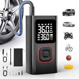 Sealong Elektrische Luftpumpe 150PSI, Tragbare Akku Mini Kompressor mit Digitale Anzeige, LED-Licht, USB-Ladeanschluss, Fahrradpumpe Elektrisch für Fahrrad, Auto, Motorrad, Bälle - Rot