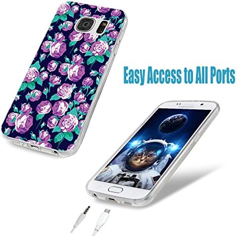 ChiChiC S7 Case,Galaxy S7 Case,360 Full Protective Anti Scratch Slim Flexible Soft TPU Gel Rubber Clear Cases Cover with Design for Samsung Galaxy S7,Purple Violet Roses Flower