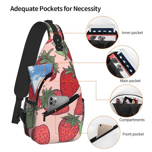 Mochila urbana de hombro tipo Sling con patrón de fresa miniatura 5