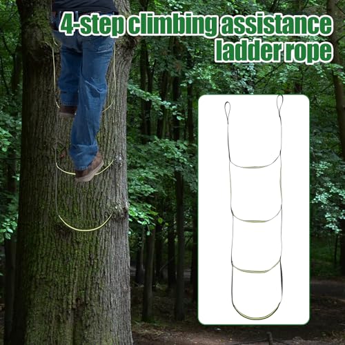 bigjvbfv 4 Step Climbing Stick Aider, Lightweight Aider for Climbing Stick, Portable Hunting Tree Climbing Rope Ladder, Portable Step Climbing Aider, Foldable Tree Step Aider for Outdoor Enthusiasts