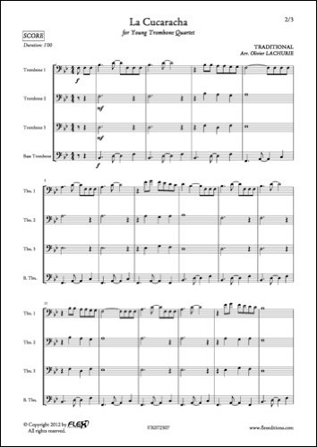 PARTITION CLASSIQUE - La Cucaracha - TRADITIONNEL - Quatuor de Trombones