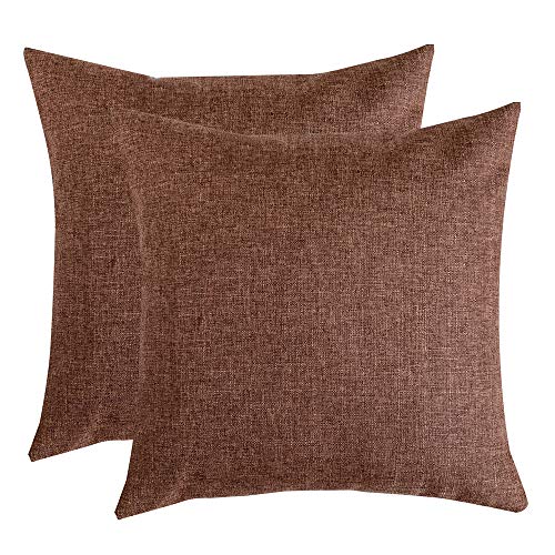 RainRoad Linen Decorative Throw Pillow Covers Cushion Cover Pillow Case for Sofa Couch Bed Chair, Soft Square Light Brown Throw Pillows 18x18 Inch,Set of 2 by RainRoad - Used condition - US$11.00