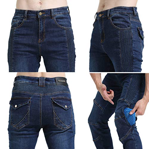 Motorcycle Biker Jeans Dirt Bike Motocross Riding Pants Ce Armored Reinforce With Aramid Protection Motorbike Adventure Touring Trousers (S(28)=Waist 31.5", Blue) #TOP2