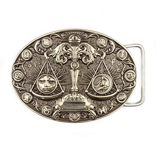 Libra german silver belt buckle, Horoscope Astrological Zodiac Sign solid nickel silver belt buckle for casual belt for men and women