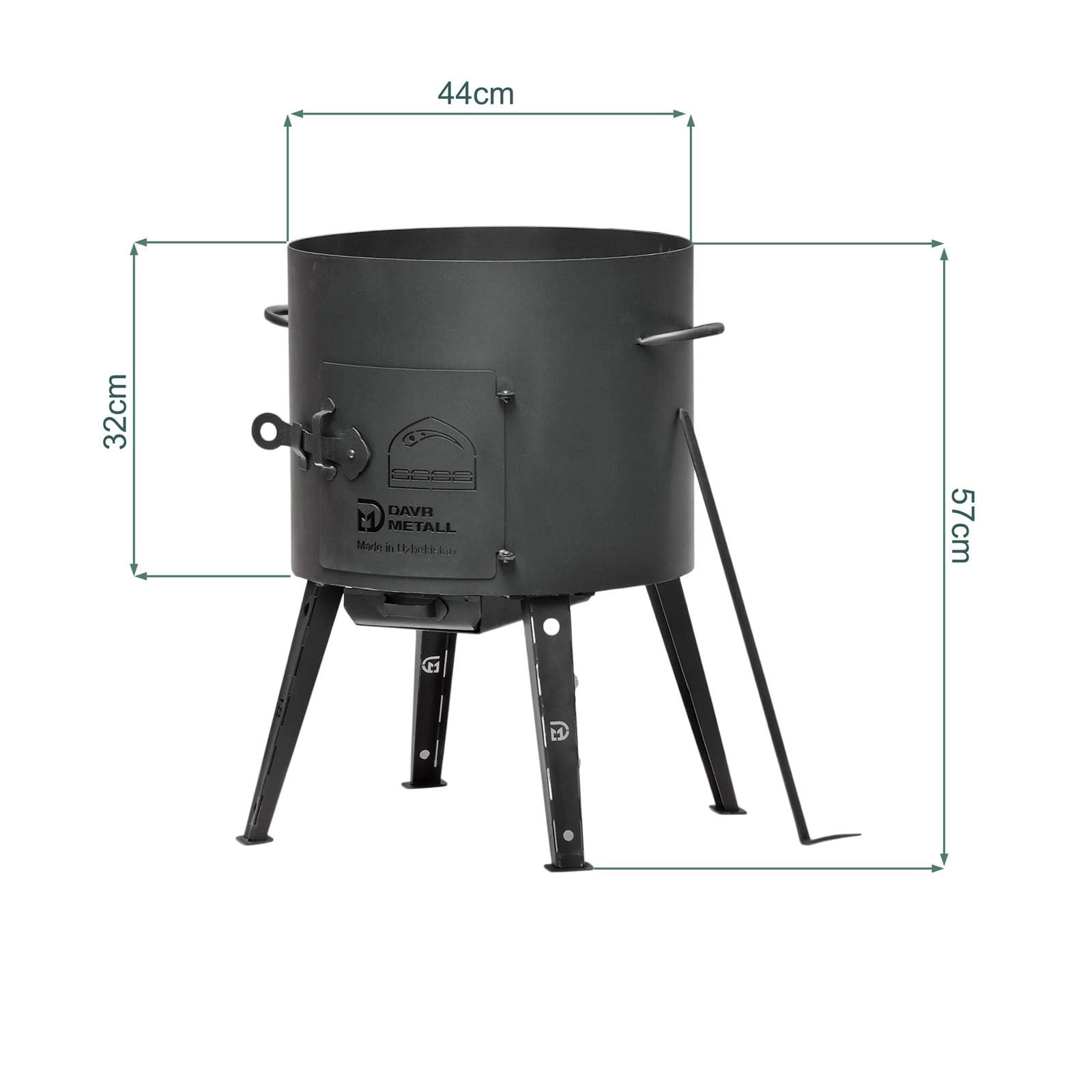 Uchag Ø49 Uchag 2 mm de acero Uchak con tubo de extracción, 22 l, compartimentos para barbacoa, cucharón de espuma, cucharón de sopa, cucharón de sopa, Utschak Utschag Kazan, cocina de campo, cocina