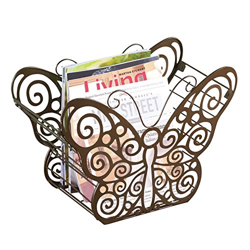 Collections Etc Antique Scroll Butterfly Metal Magazine Holder with Bronze Finish - Organizer for Any Room in Home, Bronze