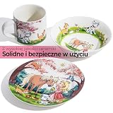 MIAMIO - Zestaw 3 naczyń Porzellan dla dzieci/Talerze dla dzieci, zestaw talerzy dla dzieci, zestaw naczyń dla dzieci - Zawiera talerz, miskę i kubek (Księżniczka)