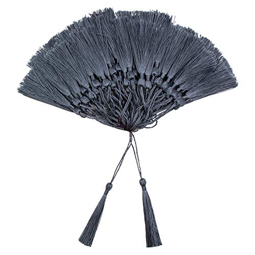 Image of VAPKER 100 Pieces Dark Gray Color 13cm /5-Inch Silky Handmade Soft Tassels Floss Bookmark Tassels with 2-Inch Cord Loop for Jewelry Making, DIY Projects, Bookmarks