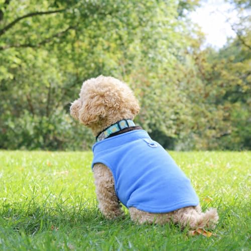 Image of JACKO & CO - Fleece Vest Dog Sweater with Leash Ring - Soft, Warm & Lightweight Pullover Coat for Small & Medium Dogs, Puppies & Cats - Cozy Fall /Winter /Spring Pet Jacket (Blue, X-Large 17-25lbs)