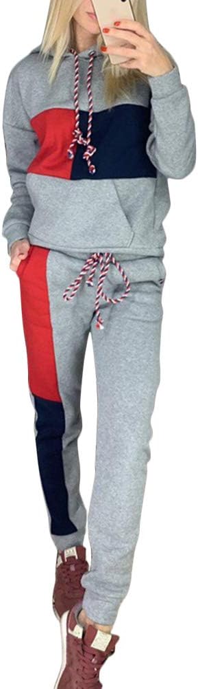 Onsoyours Women Tracksuits 2 Pieces Set Loungewear Top Jogger Sports Suit Color Stitching Hoodie Sweatshirt Long Pants Long Sleeve Suit Sportswear Yoga Outfit