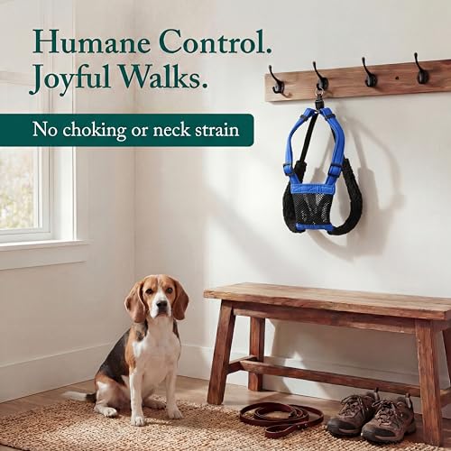 Image of Sporn No Pull Dog Harness, Durable Nylon Mesh Harness for Medium Dogs, No Choke Design, Padded Restraint Sleeves, Adjustable Fit, Easy On /Off, Ideal for Medium Breeds, Blue