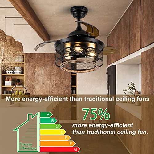 Farmhouse-Ceiling-Fan-with-Lights-and-Remote-36inch-Caged-Ceiling-Fan-Outdoor-Ceiling-Fans-for-Patios-Black-Industrial-Retractable-Ceiling-Fan-with-Reversible-Motor-Rustic-Ceiling-Fans