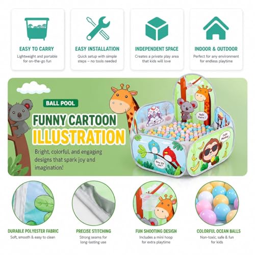 Image of Magicwand X-X-Large Size Mesh Multi-Colored Cartoon Theme Pop-Up Activity Basket Ball-Pool with【50 Balls】【Age Upto 3 Yrs】