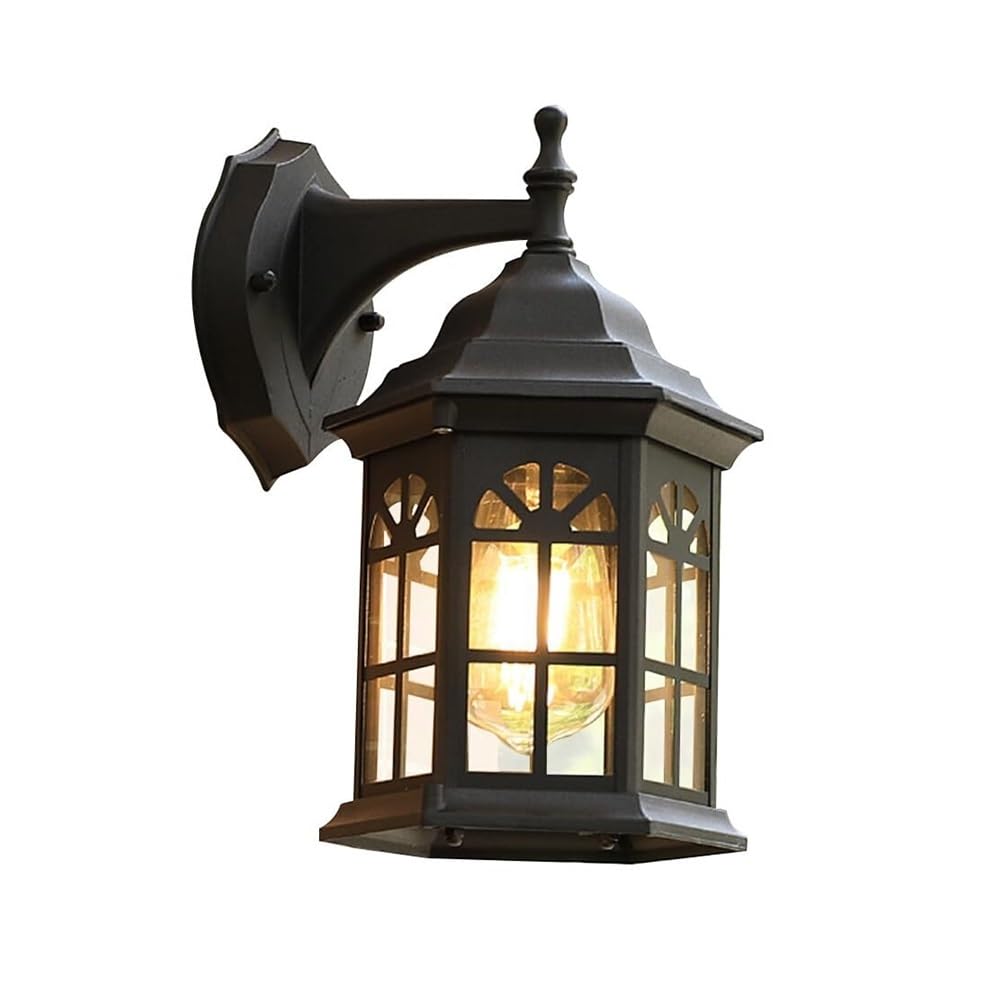 SXECAEPS Outdoor Wall Lamp Exterior Waterproof Lighting Sconce Anti-Rust Lantern with Glass Shade for Garden Villa Courtyard Balcony Foyer Entrance Corridor Porch Patio(Dark,A)
