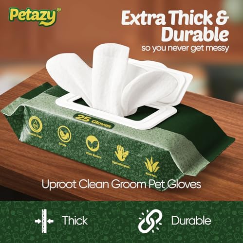 Petazy Pet Glove Wipes for Dogs & Cats – Hypoallergenic Thick Cleaning Gloves with Aloe & Coconut Oil for Paws, Face, Ears & Butt, Instant No Rinse Grooming Wipes to Deodorize and Hydrate, 25 Pack - Image 7