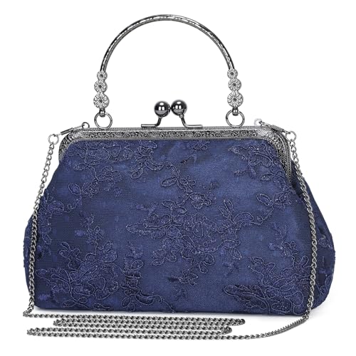 Image of UBORSE Vintage Embroidery Lace Floral Clutch Purse for Women Formal Evening Bag Kiss Lock Handbag for Wedding Cocktail Party | Vintage