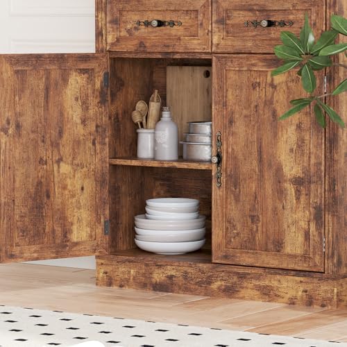 Image of BORNOON 70.1 inch Tall Bookshelf with Drawers & Cabinet, 5-Tier Floor Standing Bookcase with Storage Doors, Adjustable Shelves & Metal Handles, 31.5 inch Wide Organizer for Home Office, Living Room