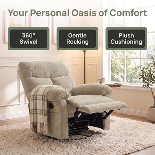 Image of Manual 360 Swivel Rocker Recliner Chair for Living Room, Camel
