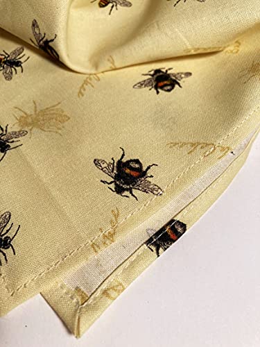 Bees - 24" Square Print Neckerchief | 100% Cotton Fabric Bandana - Light Yellow with Black | MADE IN USA4