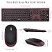 Wireless Keyboard and Mouse, Jelly Comb 2.4GHz Ultra Thin Full Size Wireless Keyboard Mouse Combo Set with Number Pad for Computer, Laptop, PC, Desktop, Notebook, Windows 7, 8, 10-(Wine Red and Black)
