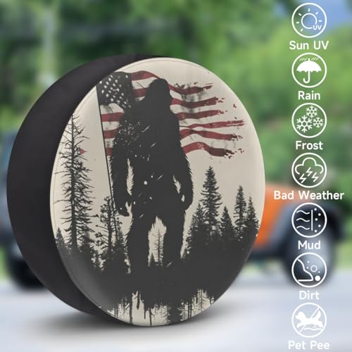 Image of Spare Tire Cover for RV Trailer, American Flag Bigfoot Tire Covers Universal Fit for Travel Trailer Camper Jeep RV SUV Truck Waterproof Wheel Cover (15 inch for Diameter 27 inch - 29 inch)
