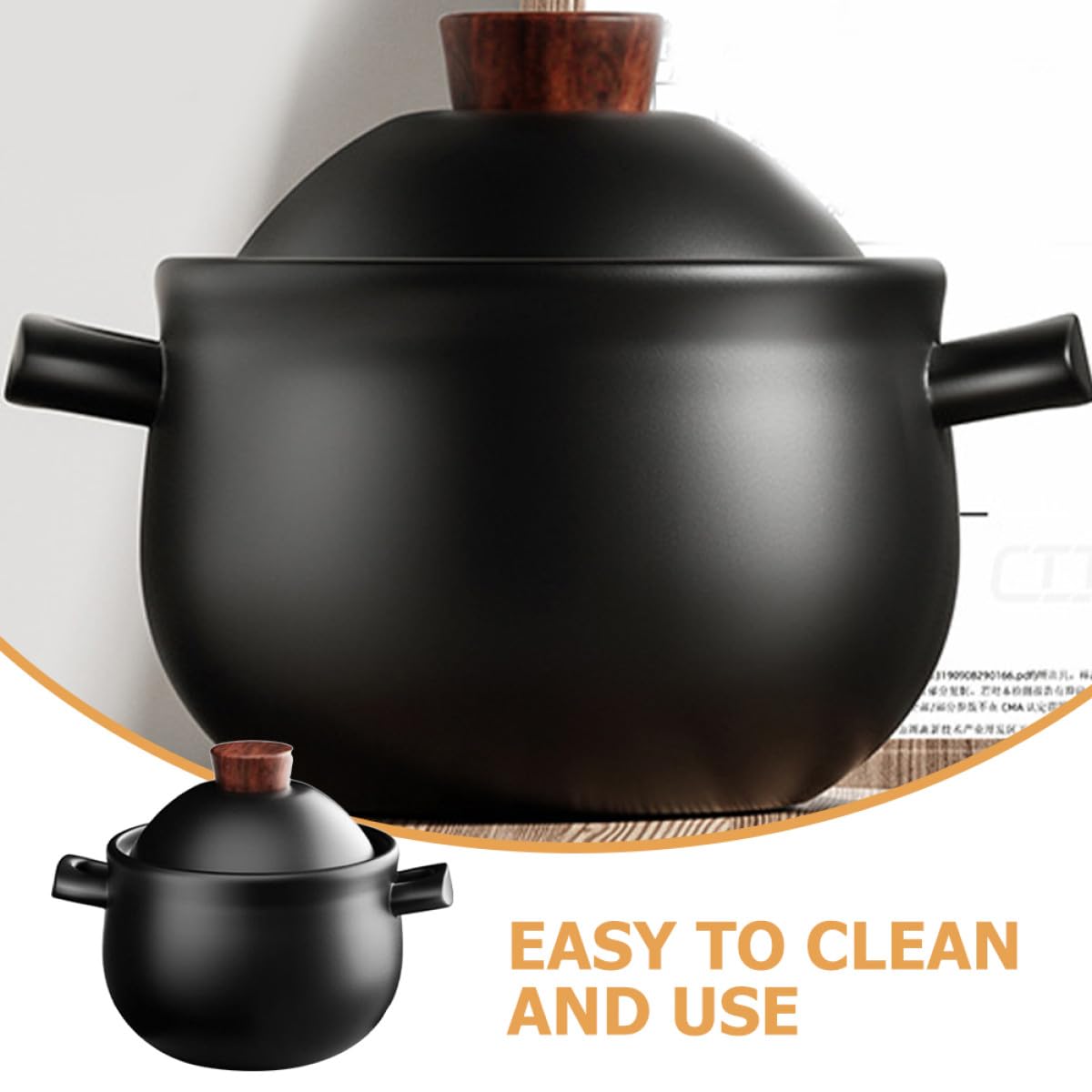 Pentola in Ceramica per Stufati 1.8l con Doppio Manico, Casseruola Antiaderente per Fornello a Gas, Pentola per Cucinare Zuppa e Bibimbap in Casa, Resistente al Calore e Facile
