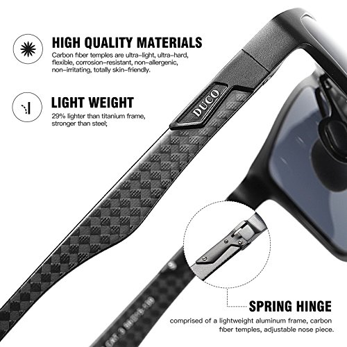 DUCO Gepolariseerde zonnebril voor heren met rechthoekig metalen frame en koolstofvezel brilpoten UV400 CAT 3 CE 8206 - Image 5