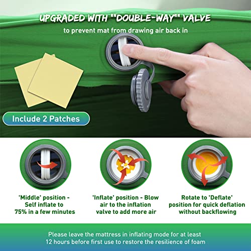 Self-Inflating-Sleeping-Pad-for-Camping-with-95-R-Value-3inch-UltraThick-Memory-Foam-Comfort-Plus-Camping-Mats-for-Backpacking-Travelling-and-Hiking-Portable-Air-Mattress-for-4-Season-Green