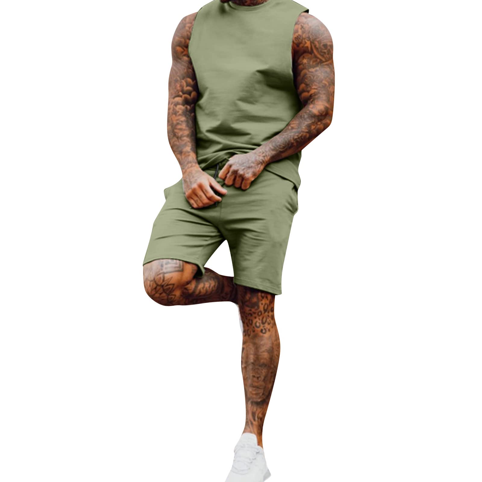 amropi Conjunto Chándal para Hombre de 2 Piezas Camiseta+Shorts Verano Deportivo Conjunto