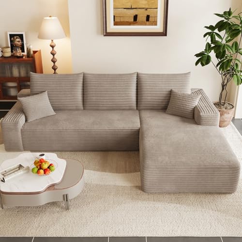 Image of 95 inch Modular Sectional Couch, Boneless L Shaped Cloud Sofa with Chaise Lounge, Corduroy Upholstered Couches Memory Foam Deep Seat, No Assembly Required, Ideal for Living Room(Camel, Right Facing)