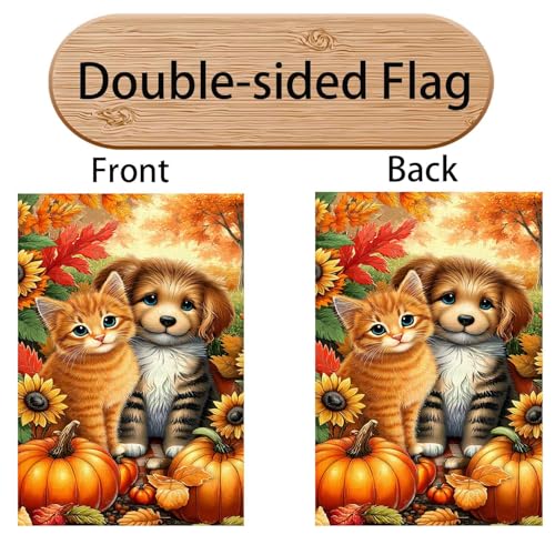 MDDGKH- Cute Cat Dog Garden Flag 12x18 Inch Autumn Leaves Pumpkin Sunflower Fall Yard Flags Thanksgiving Holiday Outside Decorations Double Sided — view 3