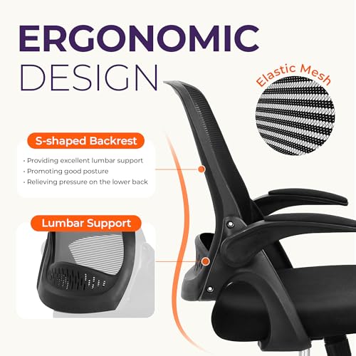 Image of NEO CHAIR Office Desk Chair, Ergonomic Mesh with Flip-Up Arms, All Black