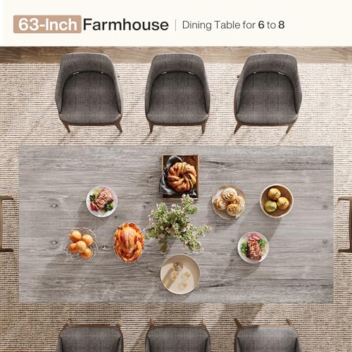 Image of Tribesigns Farmhouse Dining Table, 63-Inch Rectangular Kitchen Table with Strong Geometric Frame for Kitchen & Dining & Living Room, Grey