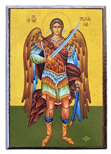 Icône De L'archange Michel, Icône Orthodoxe Grecque Faite à La Main De St Michel, Art Byzantin à Suspendre Sur Plaque En Bois Icône Religieuse, Cadeau Religieux Décoration 11 X 15 Cm
