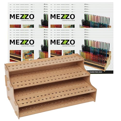 Image of Mezzo Artist Studio Colored Pencil Holder, 20 Pack - Desktop Color Pencil Organizer, Easy Assembly Upright Storage Rack for 120 Pencils, 3 /8 inch Diameter Holes w / Point Rest, Woodgrain Laminate