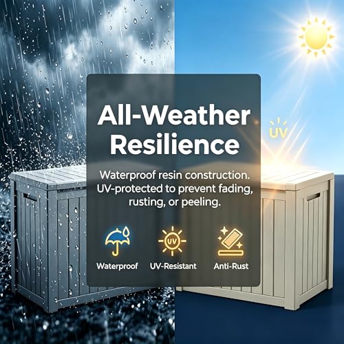 Image of 151 Gallon Resin Deck Box with Lockable Lid - Heavy-Duty Outdoor Storage for Patio Furniture, Garden Tools, Pool Accessories, BBQ Supplies - All-Weather Wood Grain Design