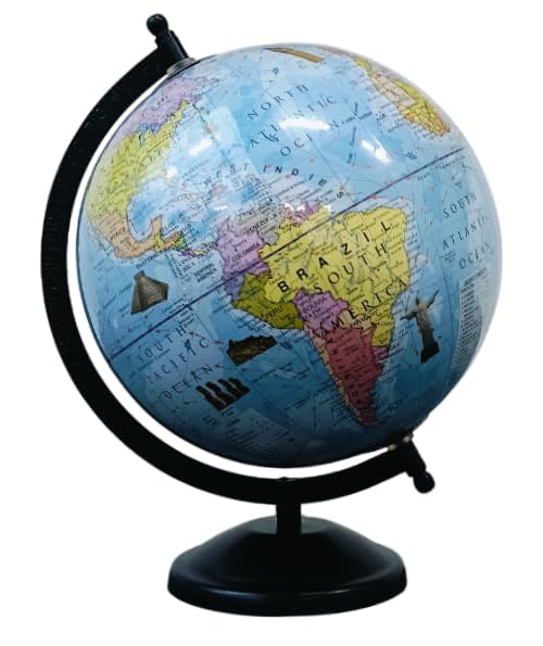 Image of Political World Globe with Black Stand | Rotating Educational Geography Globe | Desktop Globes for Kids, Students, Teachers, Schools, Office Desk, Home & Classroom Decor(Blue, 8 Inch Dia)