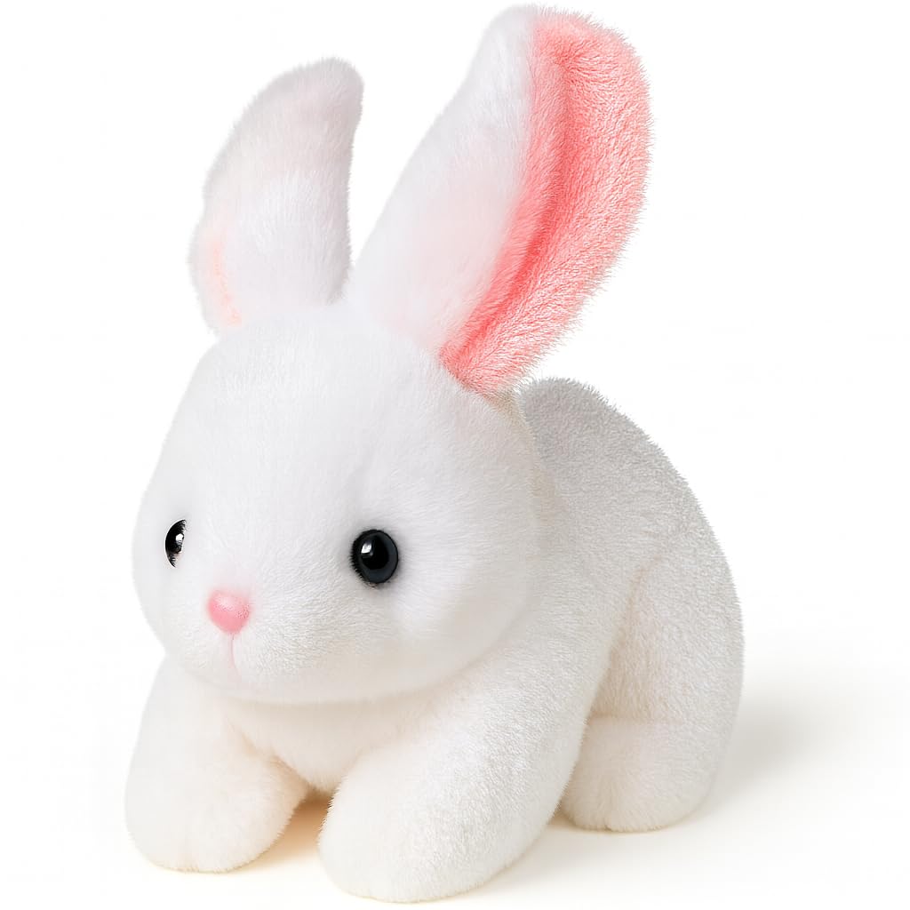 Plush White Bunny Stuffed Animal with Pink Inner Ears, Soft Cuddly Rabbit Toy - 27 cm-image-44