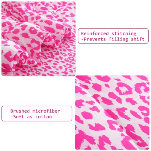 Image of lasoftan Leopard Queen Comforter Set with Sheets, 7 piece Luxury Vintage Bedding, Soft Microfiber Bed in a Bag, Cozy Lightweight Bed Set, Hot Pink Cheetah Print