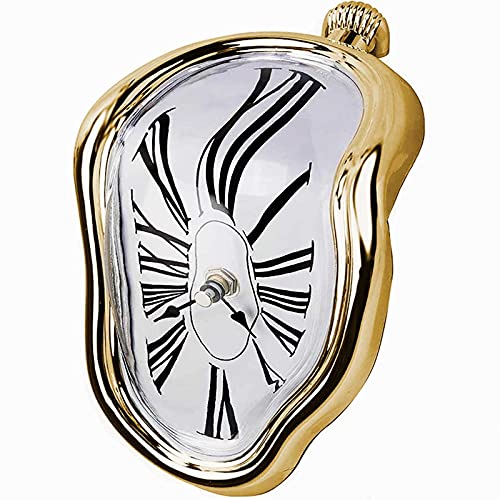 JANGOU Melting Clock Table Melting Time Flow Desk Clock, Decorative Dali Watch Melting Clock, Melting Clock, Salvador Dali Clock Watch, Twisted Clock for Decorative Home (Gold)
