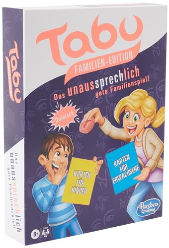 Hasbro Tabu Familien Edition, mit separaten Karten für Kinder und Erwachsene, Familienspiel des Klassikers