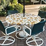 youngseahome Mantel redondo para exteriores con agujero para paraguas, impermeable, ajustable con cremallera elástica, lavable, se adapta a 45 a 54 pulgadas de diámetro para picnic, patio, jardín