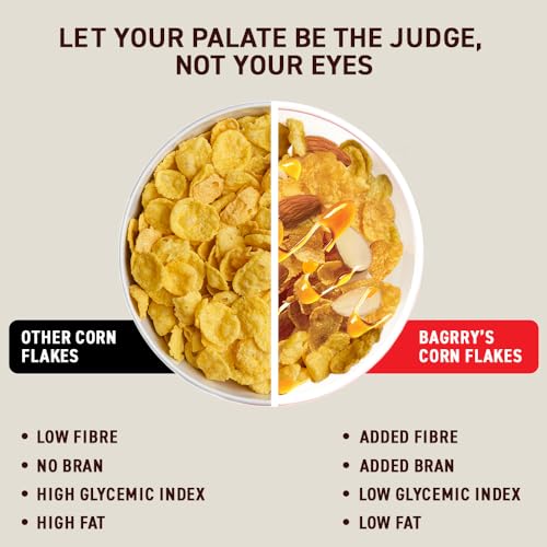 Image of Bagrry's Corn Flakes Plus 750g- Almond and Honey | With Added Fibre | California Almonds, Raw Honey, Golden Corn, Wheat Fibre| High Fibre Breakfast Cereal| Naturally Cholesterol Free Cornflakes | No Preservatives