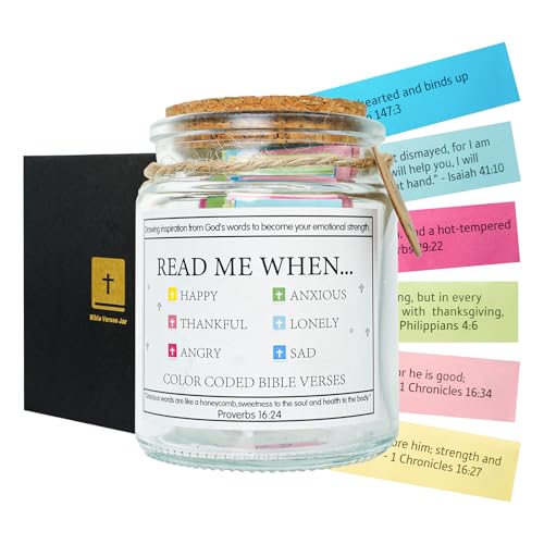 Bible Verse Jar, Christian Gifts for Women Men, Read Me When Bible Verses in A Jar for Emotions and Feelings, Glass Prayer Scriptures, Religious Gifts for Women