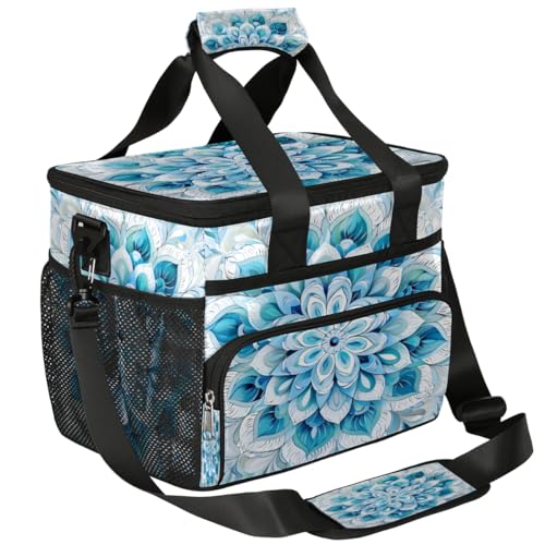 Beauty Floral Insulated Picnic Backpack Lunch Box for Women Men Picnic Basket Tote Lunch Bag Picnic Bag Portable Lunch Bags for Picnic, Beach, Work, Trip,Office, Camp Abstract Blue Flowers