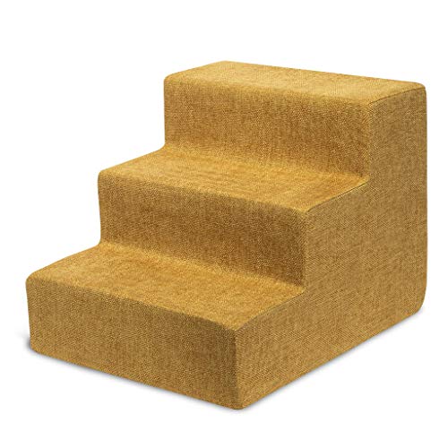 Image of USA Made Pet Steps /Stairs with CertiPUR-US Certified Foam for Dogs & Cats by Best Pet Supplies - Mustard, 3-Step (H: 13.5 inch)