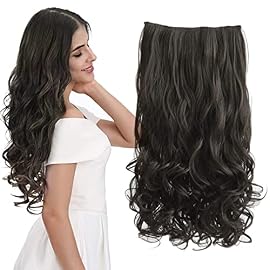 REECHO 20″ 1-Pack 3/4 Full Head Curly Wave Clips in on Synthetic Hair Extensions Hairpieces for Women 5 Clips 4.5 Oz per Piece – Black brown