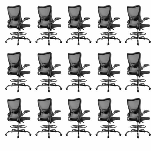 Image of Marsail Drafting Chair, Tall Office Chair with 2D Lumbar Support, Standing Desk Chair with Padded Flip-Up Armrests & Adjustable Footrest Ring, Black,Pack of 15