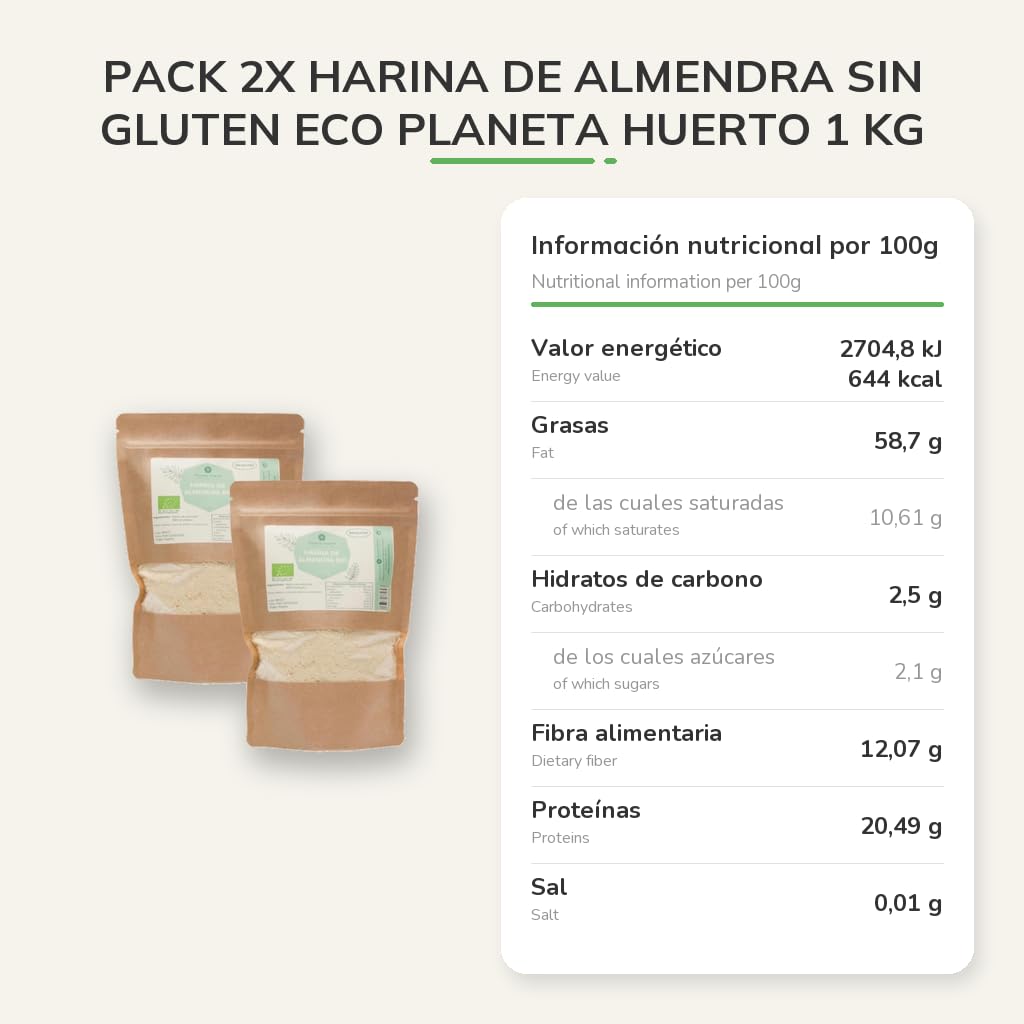 Pack 2x Harina de Almendra Sin Gluten ECO Planeta Huerto 1 kg
